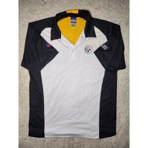 Pittsburgh Steelers Vintage Reebok NFL Short Sleeve Polo Shirt Mens L Black